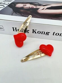 2 Pcs Fashion Classic Sweet Love Valentine Party Decorative Hair Clips - Red - View 3