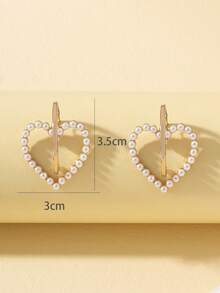 1pair Women'S Alloy C Design Earrings, Inlaid With Multicolor Rhinestone & Pearl Dangle, Suitable For Daily Wearing - Yellow Gold - View 2