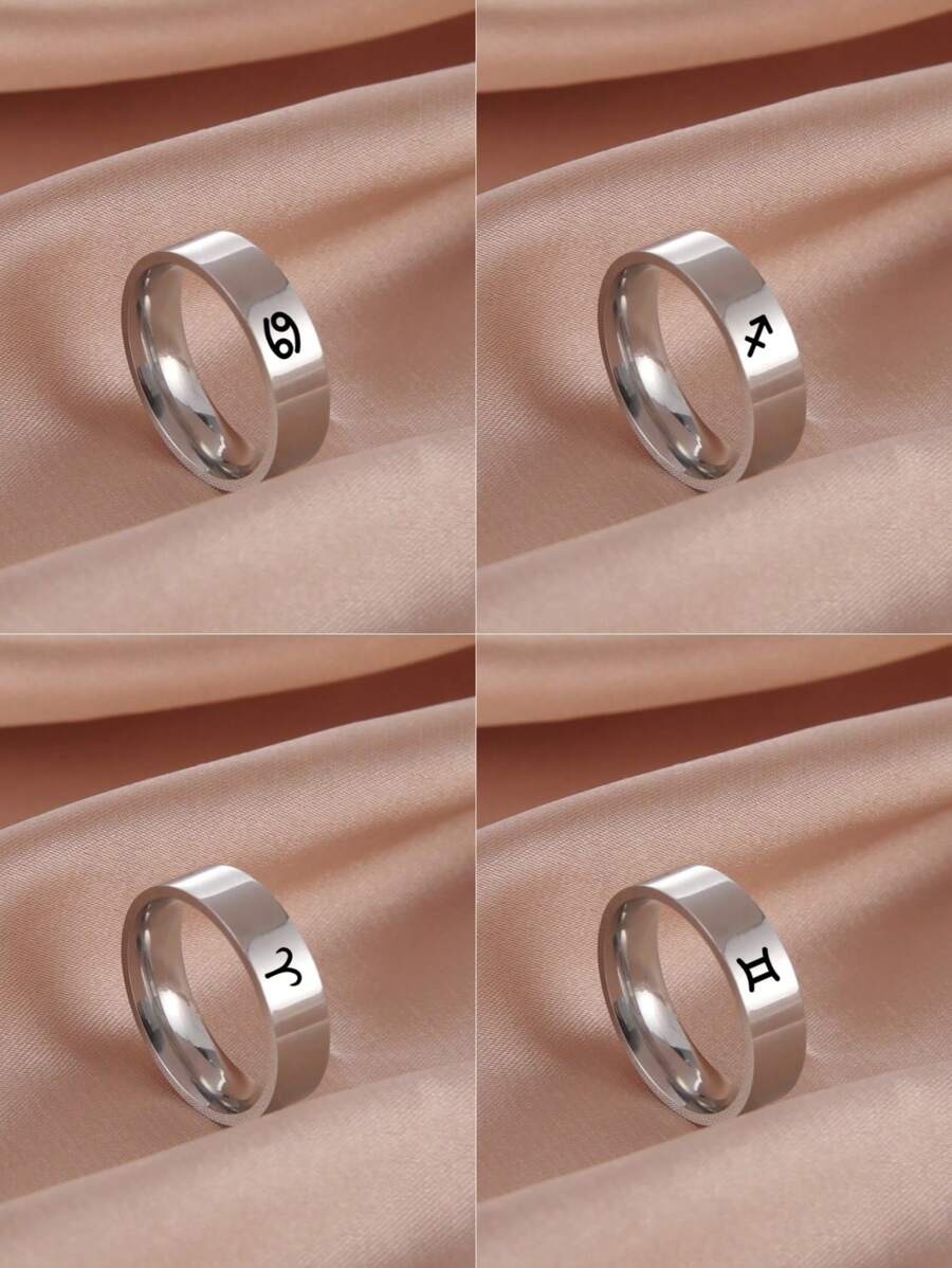 1 Miếng Thép không gỉ Phong cách Đơn giản Chòm sao Xử Nữ & Ung thư Cung hoàng đạo Thiết kế chòm sao Nhẫn đôi , Của phụ nữ Kích thước , Qủa tặng Đối với Người yêu - Bạc - Xem 1