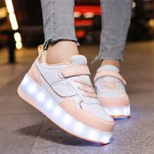 Mùa hè Trẻ Người lớn Cặp đôi Hợp thời Thoáng khí Led Chiếu sáng Giày thể thao Với Xoay Khóa , Ngoài trời Giày Trượt patin Với Bốn Nhỏ bé Bánh xe , Nam Và Của phụ nữ Giày dép - Hồng - Xem 3