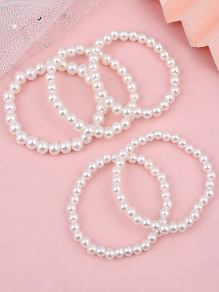 5pcs/Set Stylish Beige Pearl Bracelet