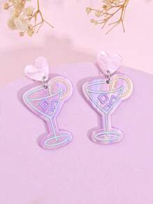 1pair Fashionable Jelly-Colored Geometric Heart & Wine Glass Shaped Pendant Earrings For Women - Multicolor - View 7