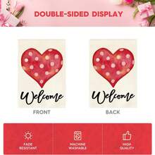 情人節花園旗幟,30x45公分雙面亞麻心形和歡迎花園廣告旗幟,適用於周年紀念、婚禮、情人節戶外裝飾（僅限旗幟） - 彩色 - 查看 3