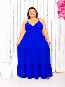 VESTIDO LONGO ALCINHA EXG - PLUS - Azul Royal - Visão 4