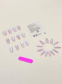 24 件宽猫眼粉色渐变按压指甲，带胶水和指甲锉，中号，适合女士和女孩，持久棺材芭蕾设计指甲用品