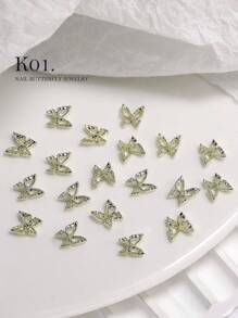 20Pcs Gold-Color Butterfly Nail Charm 3D Nail Art Rhinestone Insect Decoration Nail Diy Supplies Nail Charms Nail Gems Nails - Gold - View 3