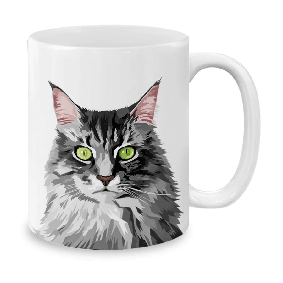 1入組禮盒裝,貓咪趣味換溫熱敏陶瓷咖啡杯,11盎司咖啡杯,可愛的聖誕節女性,男性,兒童禮物杯(貓咪) - Cat Vector Portrait - 查看 1