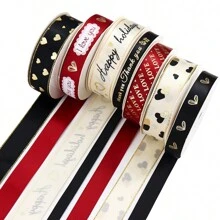 5 Yards/Lot Love Valentine'S Day Ribbon Bronzing Stripes,Bow Cap Accessories Party Gift Wrap DIY Handmade - Multicolor - View 1