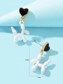 1pair Stylish Black Heart White Dog Pendant Stud Earrings For Women Party Dating Jewelry - White - View 3