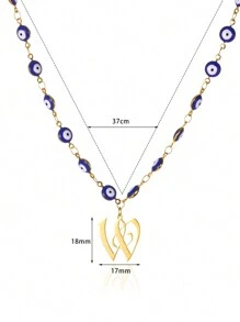 1pc Gold Stainless Steel Blue Evil Eye Initial A-Z Pendant Necklace Suitable For Women, Festival Gift