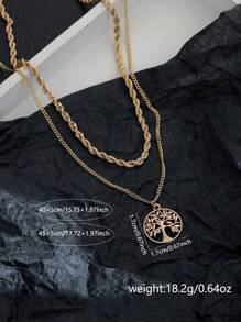 Nooxian 2pcs Personalized Twisted Rope Chain With Tree Of Life Pendant Double Layered Women's Necklace Set - Yellow Gold - View 5