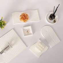 1只石膏珠寶收納托盤現代簡約餐桌食品攝影拍攝道具裝飾背景,情人節禮物 - 長方形波浪款 - 查看 4