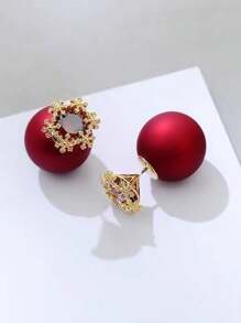 1pair Red Frosted Crystal Snowflake Stud Earrings For Women, High-End, Cute And Exquisite, Front-Back Style - Multicolor - View 9