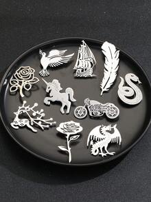 MESTILO 1pc Stainless Steel Cold Style Animal Snake Rose Feather Motorcycle Brooch Suitable For Men And Women Daily Wear - Silver - View 12