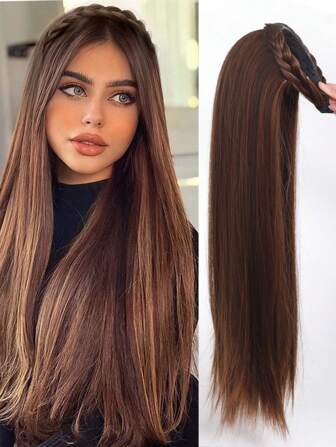 合成長卷曲頭帶假髮黑棕色女士扭曲辮子髮箍配件自然半假髮