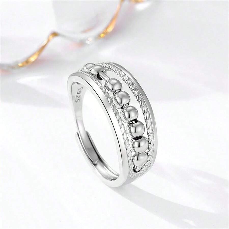1 件 S925 純銀戒指男女通用戒指 Ins 風格時尚坐立不安球抗焦慮時尚戒指適合日常佩戴