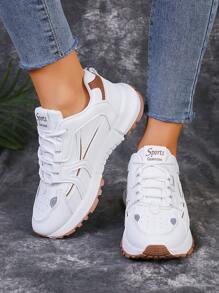 女士輕便休閒Ins風運動厚底深口運動鞋，前綁帶設計 - 卡其色 - 查看 2