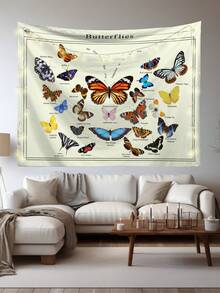 1pc Colorful Animal & Butterfly Pattern Textile Tapestry With 3 Wall Nails And 2 Clips, Printed Rectangle Home Wall Decor Hanging Cloth With Drape Feeling For Living Room, Bedroom, Kitchen - Multicolor - View 3