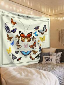 1pc Colorful Animal & Butterfly Pattern Textile Tapestry With 3 Wall Nails And 2 Clips, Printed Rectangle Home Wall Decor Hanging Cloth With Drape Feeling For Living Room, Bedroom, Kitchen - Multicolor - View 4