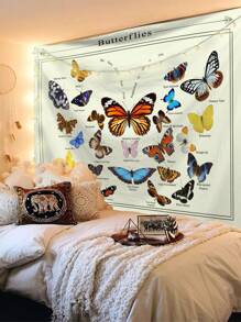 1pc Colorful Animal & Butterfly Pattern Textile Tapestry With 3 Wall Nails And 2 Clips, Printed Rectangle Home Wall Decor Hanging Cloth With Drape Feeling For Living Room, Bedroom, Kitchen - Multicolor - View 1