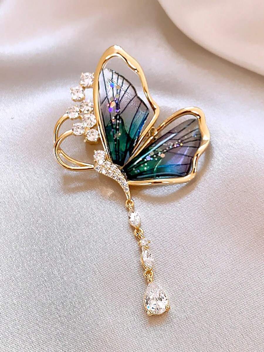 精美豪華的蝴蝶胸針,抗光設計,獨特時尚的女性西裝和服裝配飾 - 藍色 - 查看 1