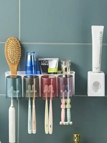 3 件套带玻璃杯的牙刷架套装，无需钻孔的壁挂式浴室收纳架，适合 2/3/4 人使用，包括牙刷架和牙膏分配器 - 牙刷架(附擠牙膏器) - 查看 4