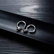 1pair Korean Version Fashionable Titanium Steel Earrings, Simple Hip Hop Rock Style, Versatile Daily Jewelry - Silver - View 3
