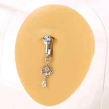 1 Pink Zirconium Wings Heart Fake Piercing Navel Clip - Silver - View 1