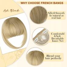 Bangs Hair Clip In Bangs, Fake Bangs Natural Clip On Bangs Ash Blonde,Faux Bangs Easy Clip In Hair Extenisons,French Bangs Fringe With Temples Hairpieces Curved Bangs For Daily Wear - Piano Color - View 3