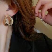 1 Pair 925 Silver Post Asymmetrical Geometry Shape Earrings, Personalized Minimalist Studs, European & American Vintage Metal Earrings, Suitable For Women'S Daily Wear, Festive Gift Choice - Gold - View 3