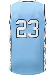 Men's Basketball Jersey 23 Blue Embroidered Stitched Basketball Jersey, Sleeveless Tank Top Sweatshirt Gym Clothes Men - 淺藍色 - 查看 2
