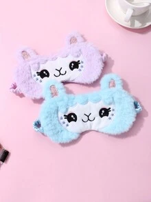 2入組女生用聚酯纖維毛絨睡眠眼罩,可愛貓咪刺繡動物設計,適合冬季休息和穿戴 - 藍色 - 查看 2
