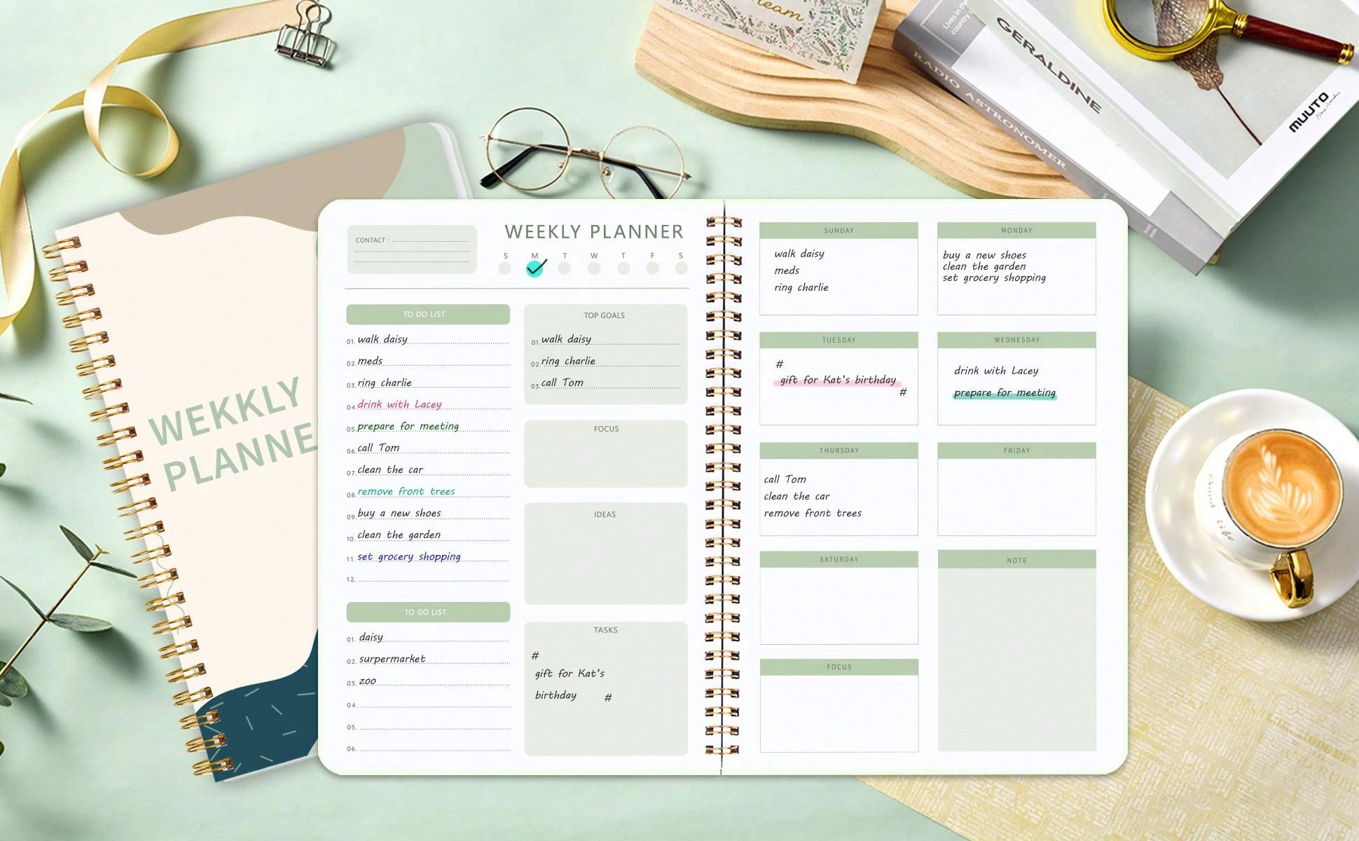 Flower weekly notebook undated goals planner agenda spiral habit