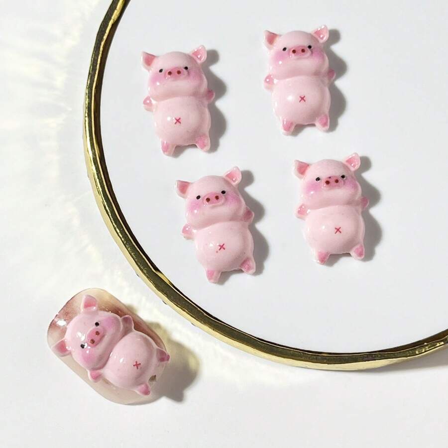 30pcs/Pack New Arrival Cartoon Cute Piggy Flat-Bottomed Diy Nail Art Decoration Nail Charms Nail Gems Nail Supplies - Multicolor - View 1