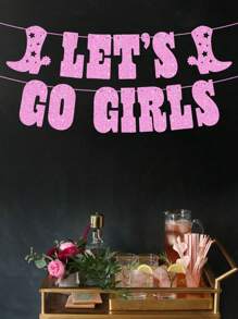 1 Set Let's Go Glitter Banner - Silver, 5 Ft. | Bachelorette Party Decorations, Cowgirl Birthday, Last Rodeo Backdrop, Nashville, Cow Rodeo Theme - Multicolor - View 3