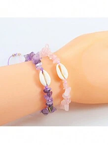 Hand-Woven Waterproof Wax Thread Anklet Bracelet Set Of 3 Pieces, New Opal Amethyst Stone Bracelet Ankle Chain Set Of 3 Pieces - Amethyst Bracelet Ankle Chain 3 Pieces White and Blue Set - View 3