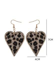 1個女士情人節豹紋皮革心形時尚耳環 - 豹紋款 - 查看 2