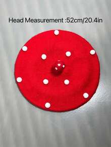 Girls' Handmade Knitted Beret Hat With Sponge, Polka Dots, Decorative Strawberry & Sheep, Suitable For Daily Wear - Red - View 2