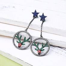 1 對可愛水鑽星星聖誕耳環水晶聖誕快樂馴鹿耳環聖誕裝飾品吊墜耳環節日節日首飾女式女孩 - 藍色 - 查看 3