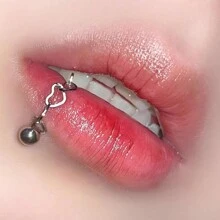 1PC Stainless  Steel Lip Piercing With Heart Chain Detachable Spider Bites Snake Bites Body Piercing Non Fading And Non Allergic - Silver - View 5