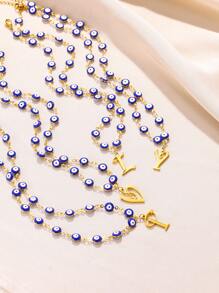 1pc Gold Stainless Steel Blue Evil Eye Initial A-Z Pendant Necklace Suitable For Women, Festival Gift