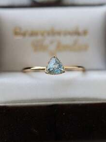 1 Máy Tính Sang Trọng Đơn Giản S925 Bạc Xanh Dương Đính Đá Cubic Zirconia Tam Giác Trái Tim Màu Vàng Nhẫn Cho Nữ dành Cho Cặp Đôi - Vàng - Xem 1