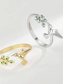 Hummingbird & Branch Design Women'S Ring, Popular Minimal Micro Pave Decoration, Fashionable And Personalized Open Ended Finger Ring - Gold - View 3