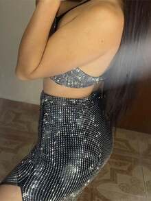 Sexy Top & Falda Brillosa - Negro - Ver 7