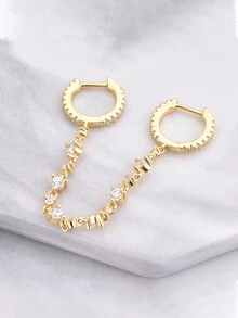 1對女款高貴優雅的925純銀人造鑲嵌鑽石簡約設計疊戴耳環,婚約/派對/生日/周年紀念禮物 - 金色 - 查看 6