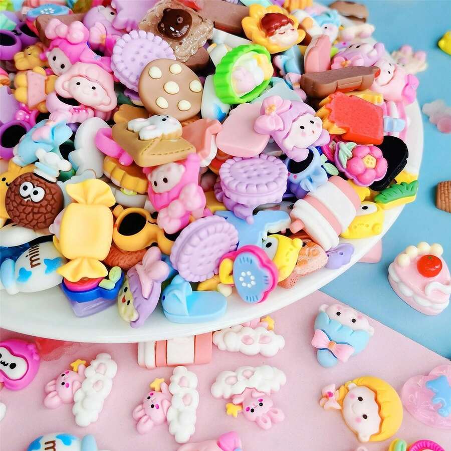 30入組隨機混色多彩樹脂魅力珠子 - 非常適合diy珠寶製作,奶油凝膠手機殼裝飾,鞋子裝飾配件,多種風格 - 彩色 - 查看 1