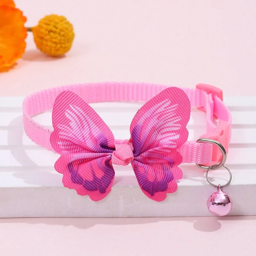 1 Stück Pink Schmetterling Haustierhalsband, Verstellbares Glocken Halsband Für Katzen Und Hunde, Geeignet Für Kleine Haustiere