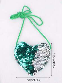 A Sequined Lanyard Bag, Love Small Purse, Children's Creative Crossbody Bag, Coin Purse, Mini Small Shoulder Bag Valentines - Green - View 8