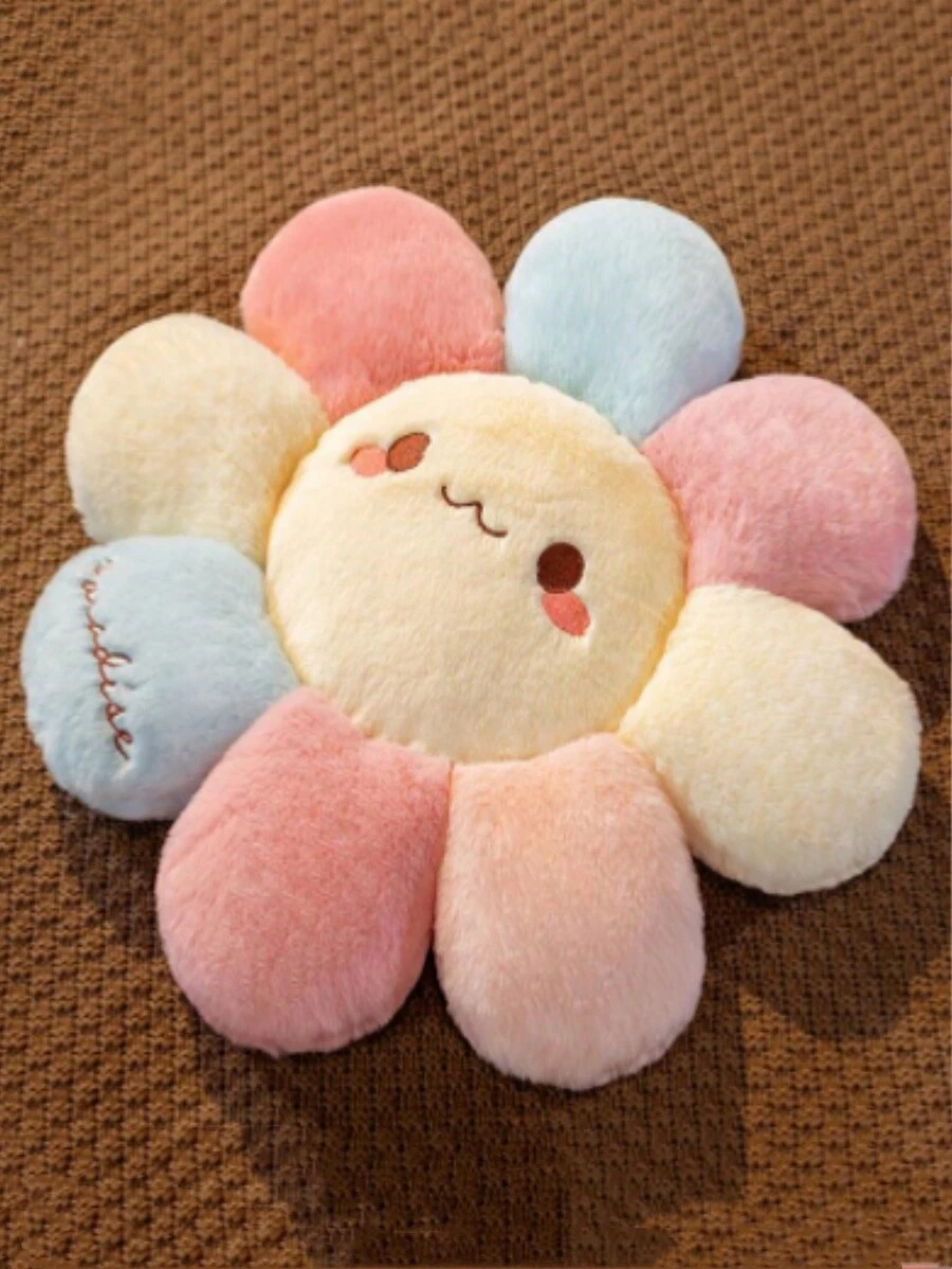 1pc Soft Daisy Shaped Seat Cushion, Plush Toy, Office Rabbit Fur Tatami Pillow, Car Lumbar Pillow - Beige - View 1