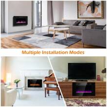 Recessed Ultra Thin Electric Fireplace Heater With Glass Appearance - 黑色 - 查看 7
